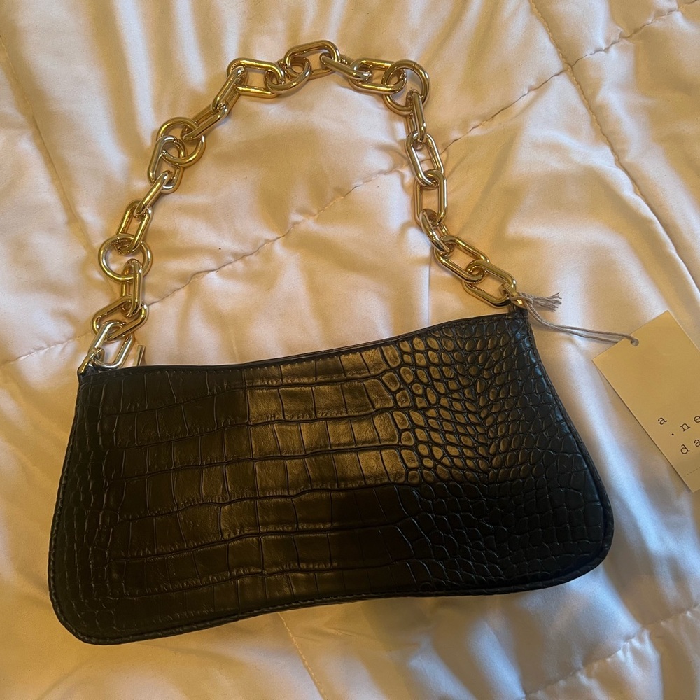 a new day small black purse with gold chain
